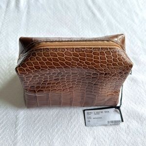 Furla Cross Embossed Makeup Bag/Case, Dark Camel/Taupe